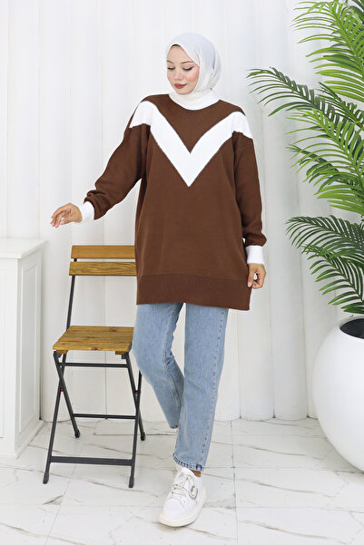 benguen Πλεκτό με σχέδιο Tunik S3017 Καφέ