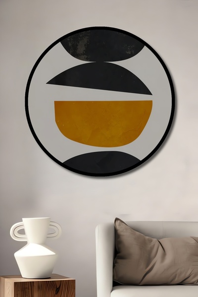 Teona Ahşap Compoziție de forme abstracte în tablou cu aspect de cadru rotund...