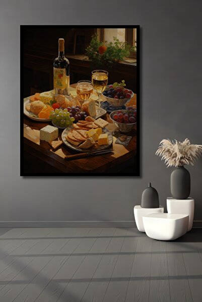 Teona Ahşap Tablou decorativ din lemn dreptunghiular cu aspect de cadru pentru banchet de vin și brânză