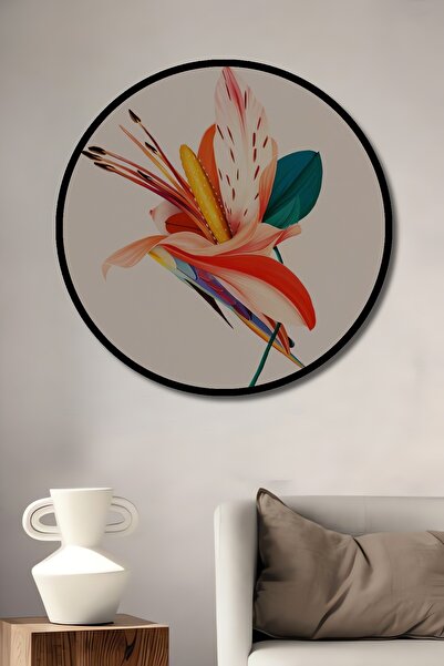 Teona Ahşap Декоративна дървена картина в кръгла рамка с цветна композиция от цветя