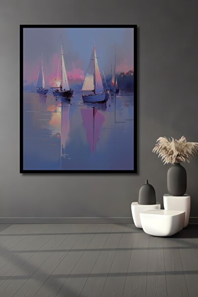 Teona Ahşap Tablou decorativ din lemn, dreptunghiular, cu vedere la răsărirea soarelui pe lac, cu cadru