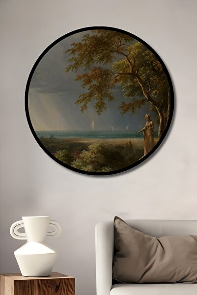 Teona Ahşap Tablou decorativ cu cadru rotund din lemn Aspectul calmului înainte de furtună