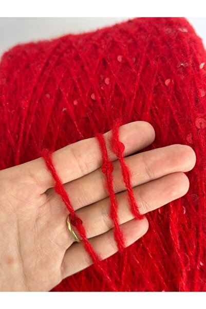 Pİ Yarn İri pullu kırmızı moher ip
