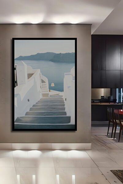 Teona Ahşap Tablou decorativ din lemn dreptunghiular, cu vedere la peisaj cu scări albe într-un cadru