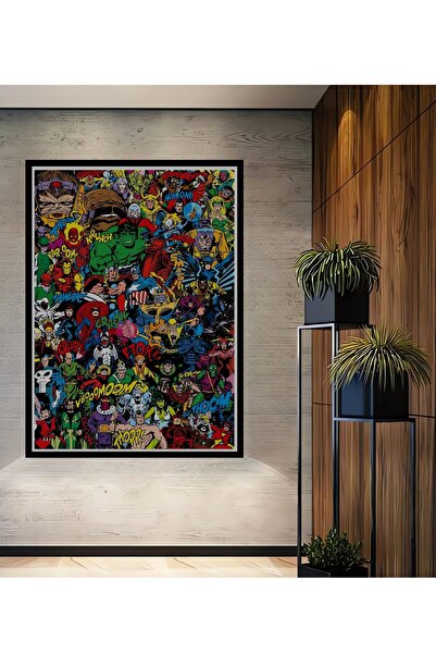 Teona Ahşap Dekoratif Ahşap Dikdörtgen Tablo Marvel Karakterleri Çerçeve Görü...