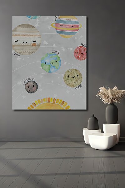 Teona Ahşap Tablou decorativ din lemn dreptunghiular Planete veselă ale sistemului solar