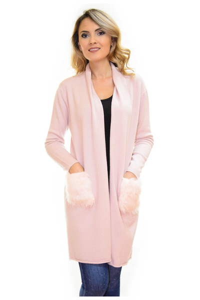 Elis Fashion Long Fluff Cardigan Rose