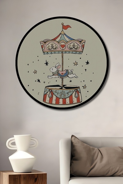 Teona Ahşap Декоративна дървена кръгла рамка за картини с въртяща се карусел с зайци
