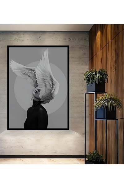 Teona Ahşap Tablou decorativ din lemn dreptunghiular, aspect de cadru cu ochi înaripati