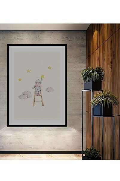 Teona Ahşap Tablou decorativ din lemn dreptunghiular Iepuraș care atinge stel...