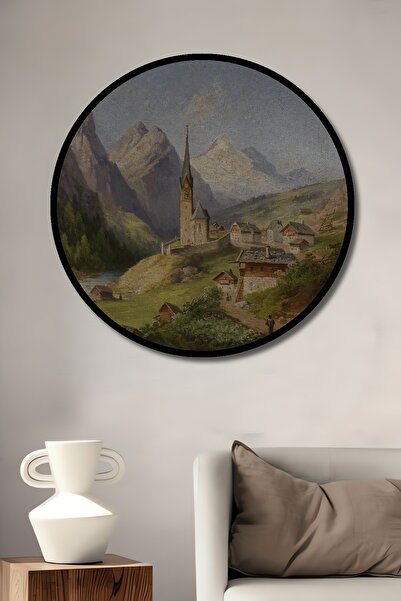 Teona Ahşap Tablou decorativ cu aspect de cadru rotund din lemn, peisaj de sa...