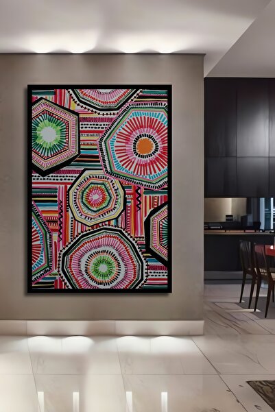 Teona Ahşap Tablou decorativ din lemn dreptunghiular cu modele colorate cu aspect de cadru geometric