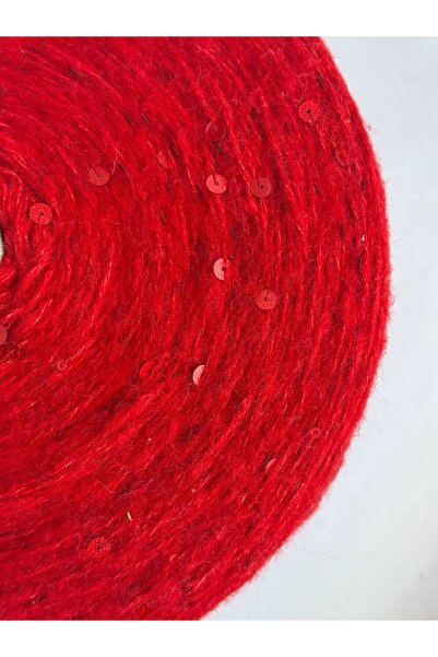 Pİ Yarn İri pullu kırmızı moher ip