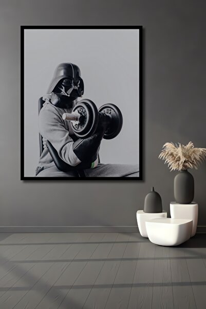 Teona Ahşap Tablou decorativ din lemn dreptunghiular cu aspect de cadru de ridicare a greutății Darth Vader