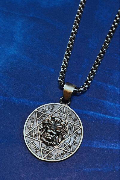 Begondio Aslan Figürlü Hz. Süleyman Mührü El İşçiliği 925 Ayar Gümüş Erkek Kolye