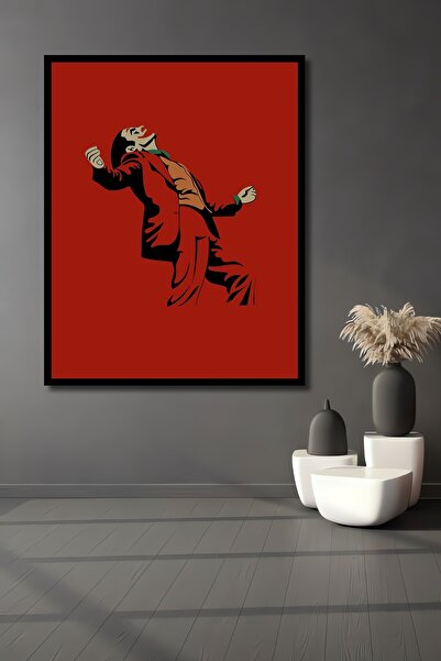 Teona Ahşap Tablou decorativ din lemn dreptunghiular Joker cu aspect de cadru de fundal roșu