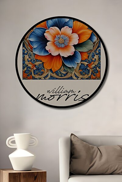 Teona Ahşap Tablou decorativ cu cadru rotund din lemn cu aspect William Morri...