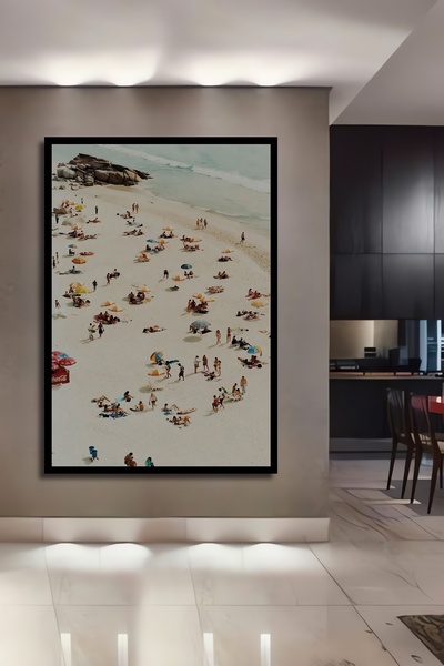 Teona Ahşap Tablou decorativ din lemn dreptunghiular cu cadru cu vedere la peisajul plajei