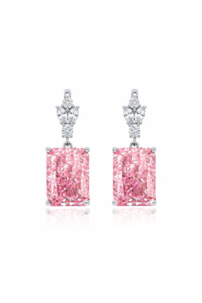 Silveranka 925 Ayar Gümüş Pembe Elmas Kesim Baget Küpe