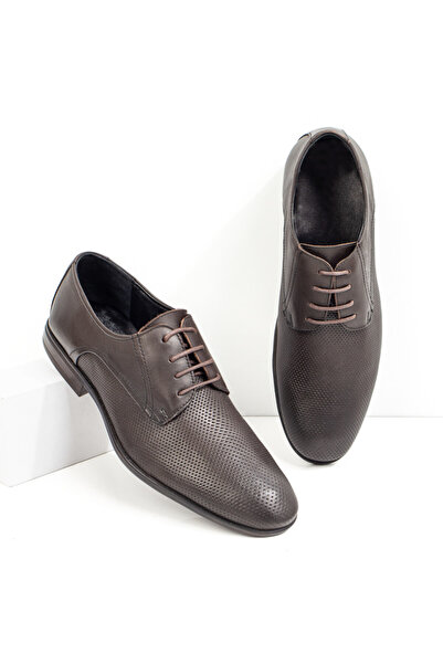 BMoD Pantofi eleganți bărbătești din piele naturală maro cu model perforat MO...