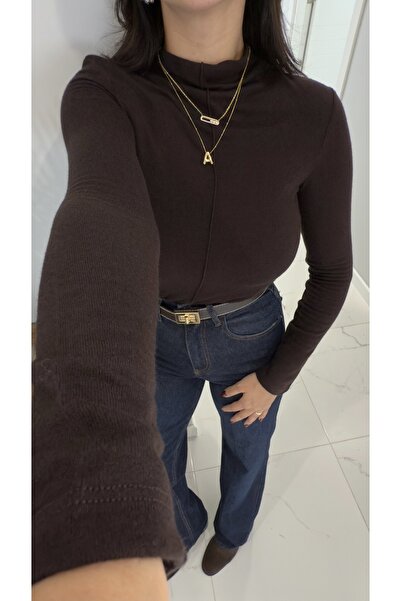 BİRCANÇİL ديلفين هوندا تريكو بياقة عالية بلون بني داكن