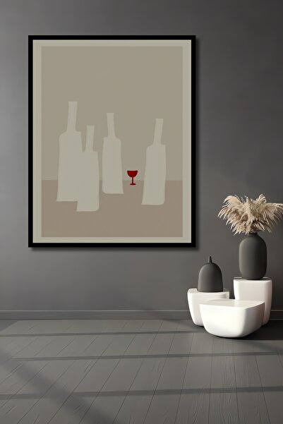 Teona Ahşap Tablou decorativ din lemn dreptunghiular cu aspect de cadru cu pahar și sticle roșii