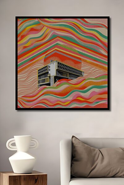 Teona Ahşap Tablă decorativă din lemn, dreptunghiulară, cu ondulații colorate...