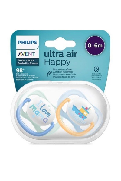 Philips Avent Ultra Air Happy pacifiers 0-6 months, blue