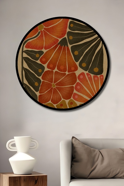 Teona Ahşap Tablou decorativ cu aspect de cadru rotund din lemn, compoziție de flori colorate