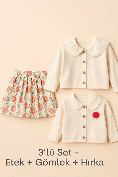 VİYOLİNA Flower Patterned Skirt and Cardigan Set
