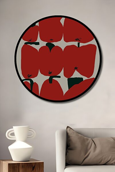 Teona Ahşap Tablou decorativ cu aspect de cadru rotund din lemn, ardei roșii ...