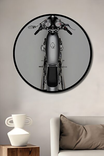 Teona Ahşap Tablou decorativ din lemn cu aspect rotund, cu vedere deasupra capului motocicletei argintie