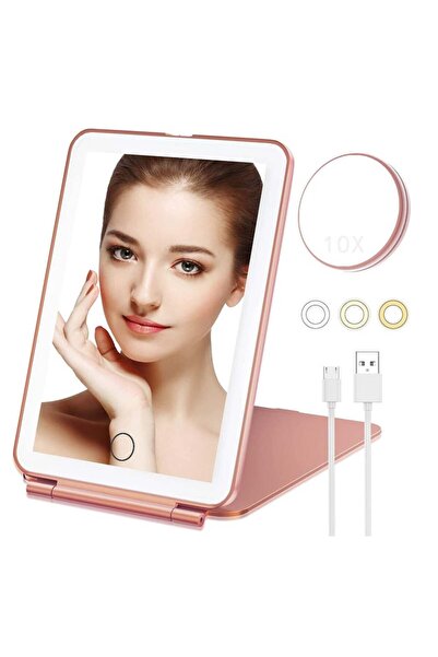 COOYA مرآة مستحضرات التجميل القابلة لإعادة الشحن، مع إضاءة ثلاثية الألوان، وشاشة تعمل باللمس قابلة للتعتيم، مع نطاق 10x