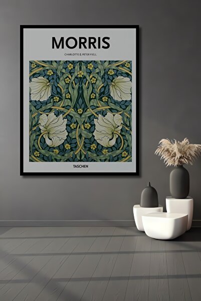 Teona Ahşap Tablou decorativ din lemn dreptunghiular cu modele William Morris cu aspect de cadru