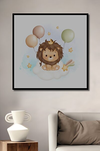 Teona Ahşap Tablou decorativ din lemn dreptunghiular cu baloane de leu, nori, aspect de cadru