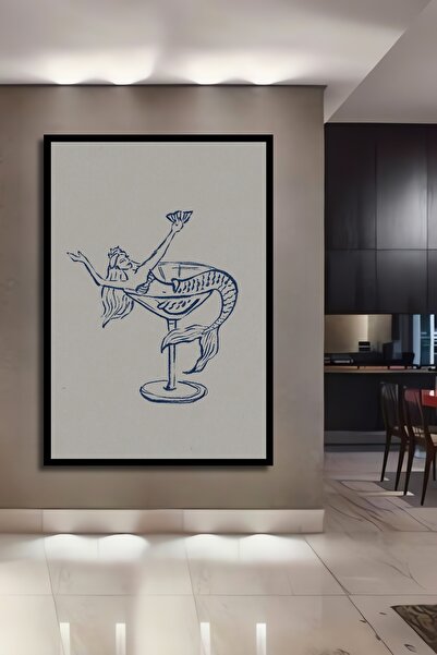 Teona Ahşap Decorative Wooden Rectangular Painting with Champagne Tail Mermaid Frame Appearance