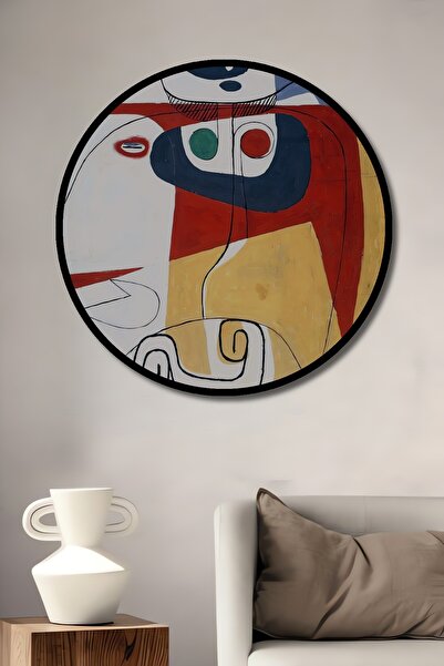 Teona Ahşap Tablou decorativ cu aspect de cadru rotund din lemn, amestec de forme abstracte