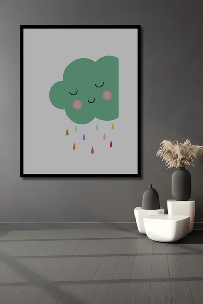 Teona Ahşap Tablou decorativ din lemn dreptunghiular cu aspect de cadru de nor de ploaie colorat