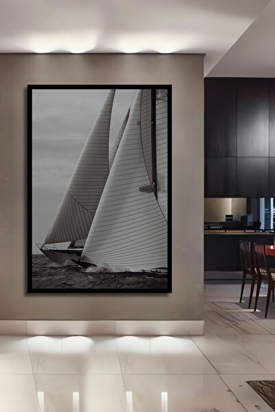 Teona Ahşap Tablou decorativ din lemn, dreptunghiular, cu barci cu pânze, cu aspect de cadru pe mare