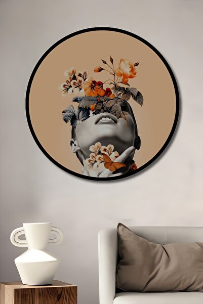 Teona Ahşap Декоративна дървена кръгла рамка за снимки, украсена с цветя