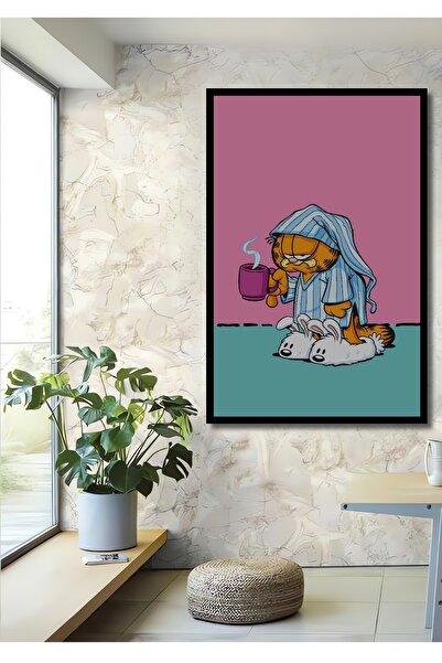 Teona Ahşap Tablou decorativ din lemn dreptunghiular Garfield Morning Fatigue Frame Look