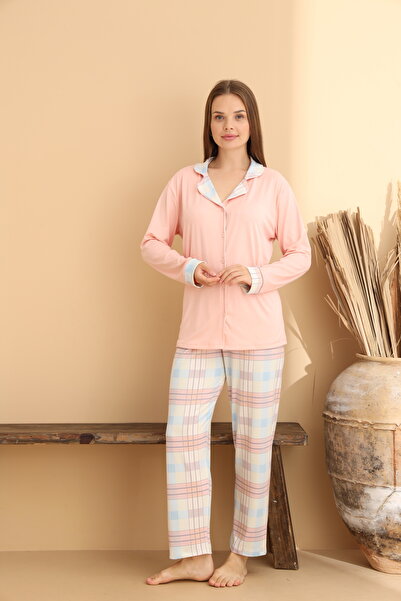 ELİTOL Plaid Detailed Powder Women's Pajama Set