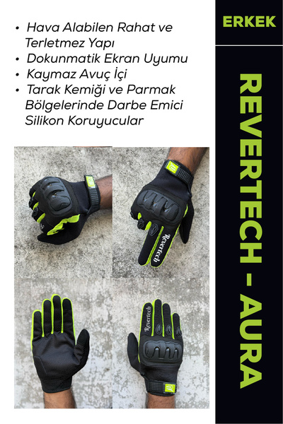 MOTOKIT Revertech Aura Siyah / Neon - Dokunmatik Ekran Uyumlu Erkek Motosikle...