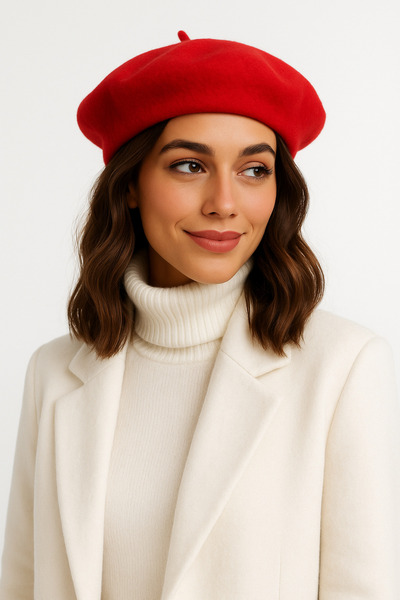 Hayalet French Style Red Painter Beret – Soft Textured Wool Content