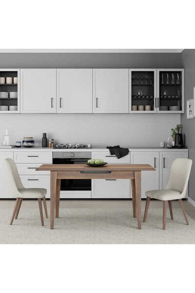 Adore Mobilya Açılır Mutfak Masası - Koyu Ceviz (Oslo Ceviz) 120-150x75x70 cm