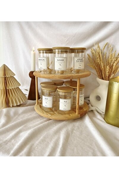 magical dreams 12-Piece 250 ml Mica Jar Spice Container Set with Stand (12 Spoons and 28 Labels as a Gift)