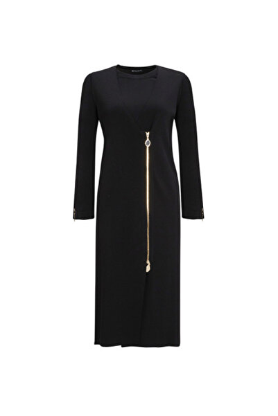 MISS DALIDA Temiz Kesim Fermuarlı Triko Siyah Yelek