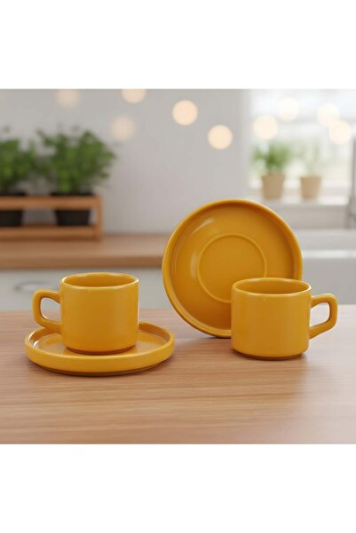 Trendmiya Mustard Color 6-Piece Double Turkish Coffee Cup Set