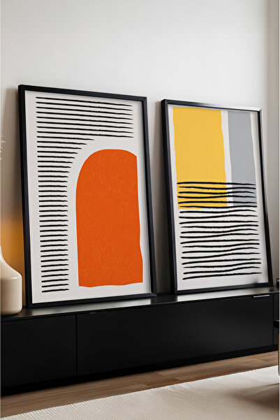 huhuli Ahşap Siyah Çerçeveli 2 Parça Set Tablo Huhu51