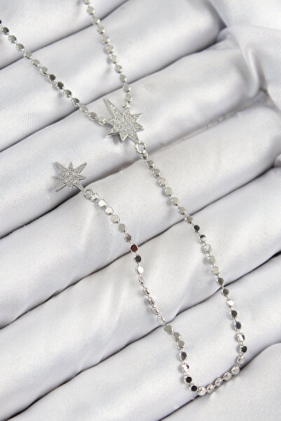 Skygo Brass Zircon Stone Crushed Chain Pole Star Model Silver Color Y Necklace - Tj-Bko10462
